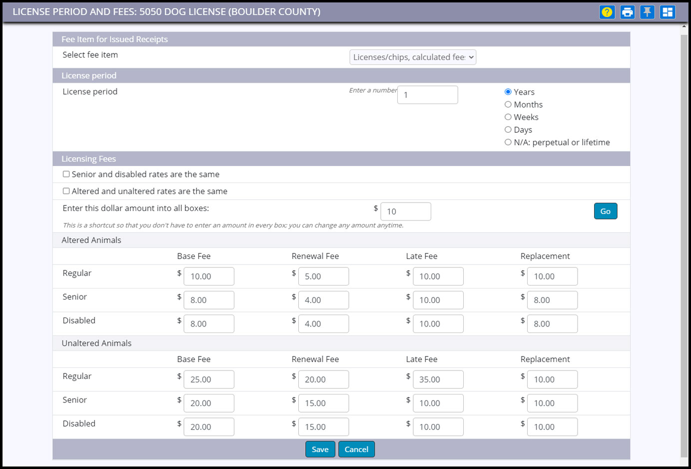 Licensing screen